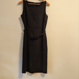 H&M black boatneck belted shift dress size 10